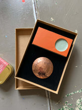hand raised copper bowl orange leather stand gift set